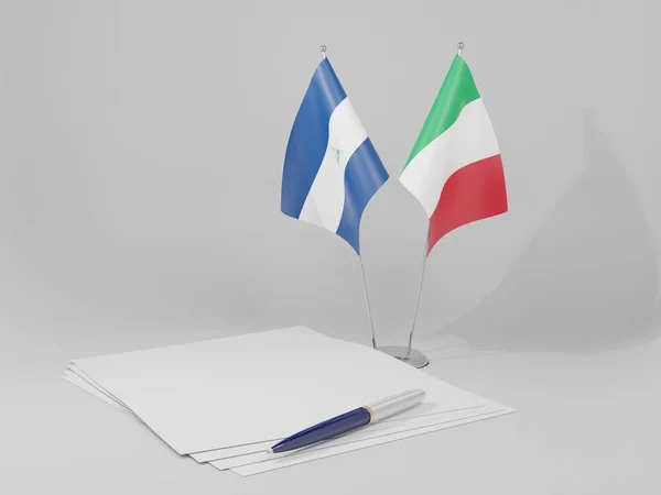 Itália Nicarágua Acordo Bandeiras Fundo Branco Render — Fotografia de Stock