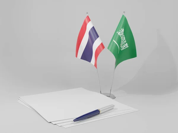 Arábia Saudita Tailândia Acordo Bandeiras Fundo Branco Render — Fotografia de Stock