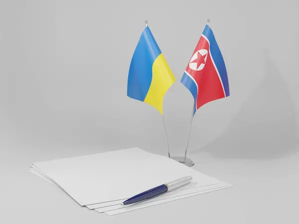 Nordkorea Ukraine Abkommen Flaggen Weißer Hintergrund Render — Stockfoto