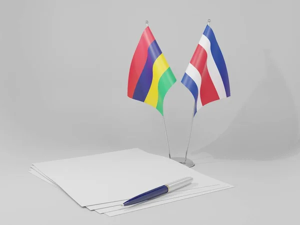 Κόστα Ρίκα Σημαίες Συμφωνία Μαυρίκιος Λευκό Φόντο Render — Φωτογραφία Αρχείου