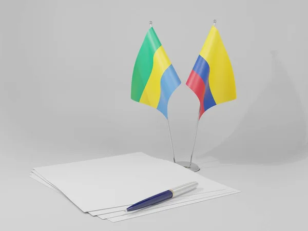 Colombia Gabon Overeenkomst Vlaggen Witte Achtergrond Render — Stockfoto