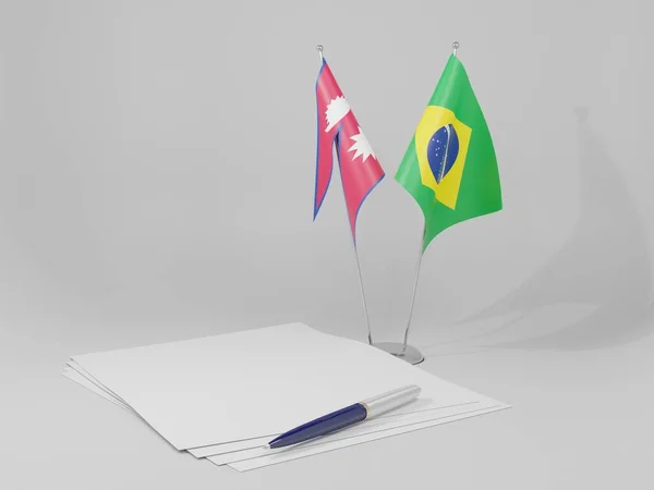 Brasil Acordo Nepal Bandeiras Fundo Branco Render — Fotografia de Stock