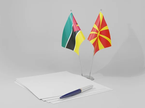Mazedonien Mosambik Abkommen Flaggen Weißer Hintergrund Render — Stockfoto