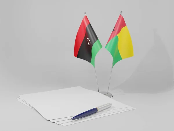 Gwinea Bissau Libia Flagi Umowy Białe Tło Render — Zdjęcie stockowe