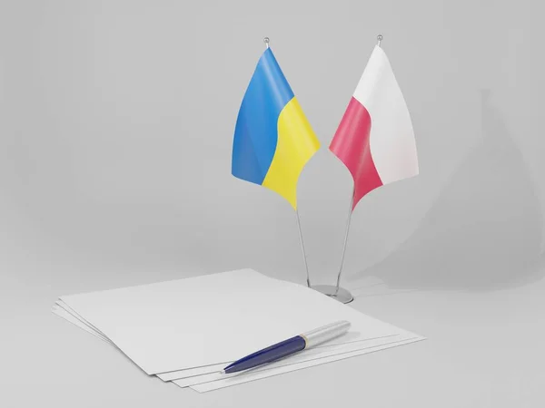 Poland Ukraine Agreement Flags White Background Render — Stock Photo, Image