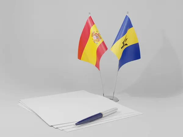 Barbados Banderas Del Acuerdo España Fondo Blanco Render — Foto de Stock