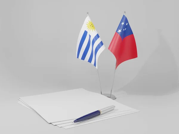 Samoa Uruguay Agreement Σημαίες Λευκό Φόντο Render — Φωτογραφία Αρχείου