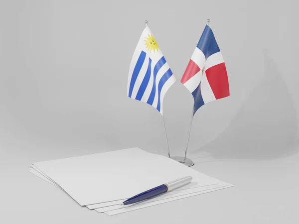 多米尼加共和国 乌拉圭协定旗帜 白色背景 3D渲染 — 图库照片