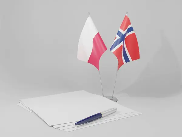 Noruega Acordo Polônia Bandeiras Fundo Branco Render — Fotografia de Stock