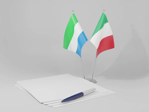 Itália Acordos Serra Leoa Bandeiras Fundo Branco Render — Fotografia de Stock