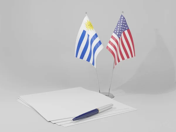 Vereinigte Staaten Von Amerika Flaggen Des Uruguay Abkommens Weißer Hintergrund — Stockfoto