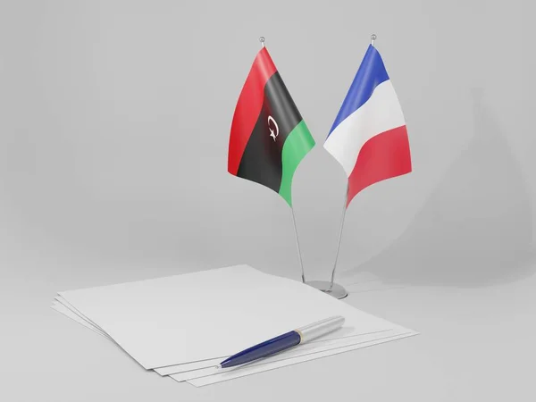 Francia Banderas Del Acuerdo Libia Fondo Blanco Render —  Fotos de Stock