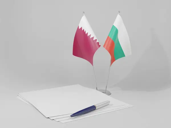 Bulgarije Overeenkomst Van Qatar Vlaggen Witte Achtergrond Render — Stockfoto