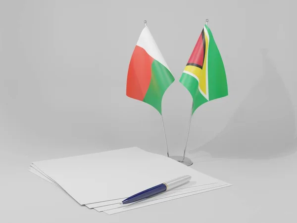 Гайана Мадагаскар Соглашение Флаги Белый Фон Рендер — стоковое фото
