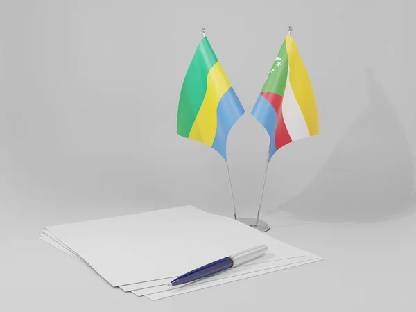 Comoros Gabon Agreement Flags White Background Render — Stock Photo, Image