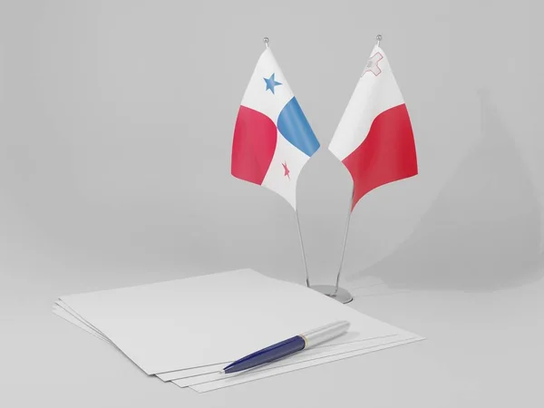 Μάλτα Panama Agreement Flags Λευκό Φόντο Render — Φωτογραφία Αρχείου