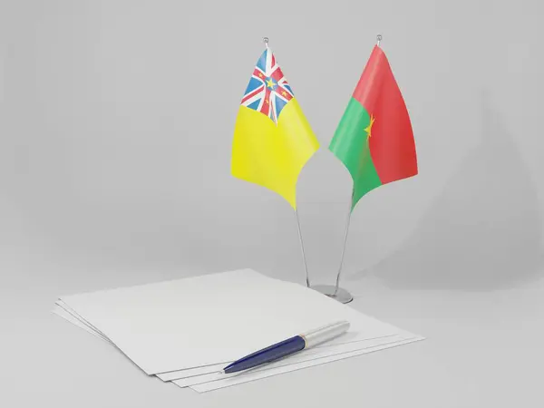 Μπουρκίνα Φάσο Σημαίες Συμφωνία Niue Λευκό Φόντο Render — Φωτογραφία Αρχείου