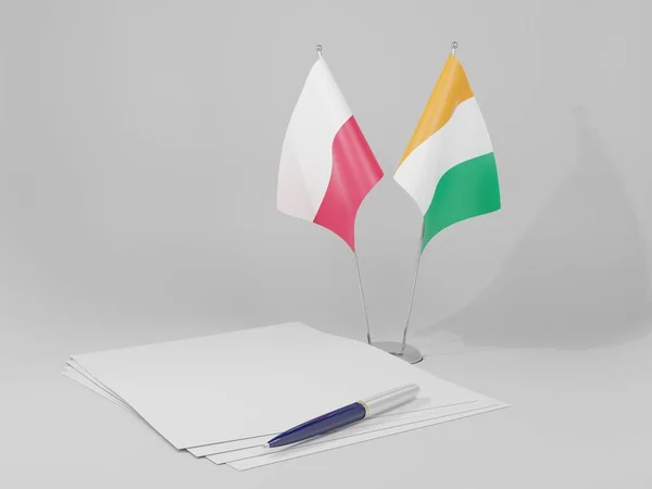 Costa Marfil Banderas Del Acuerdo Polonia Fondo Blanco Render —  Fotos de Stock