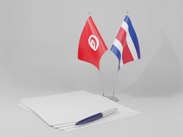 Kostarika Tunisko Dohody Vlajky Bílé Pozadí Vykreslení — Stock fotografie