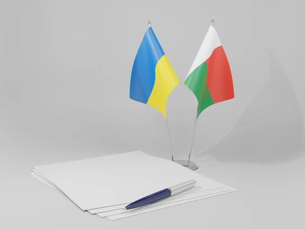 Madagascar Ukraine Drapeaux Accord Fond Blanc Render — Photo