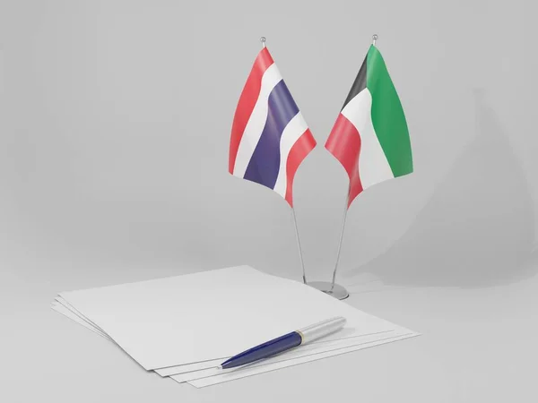 Kuwait Bandeiras Acordo Tailândia Fundo Branco Render — Fotografia de Stock