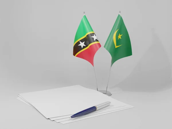 Mauretania Saint Kitts Nevis Flagi Umowy Białe Tło Render — Zdjęcie stockowe