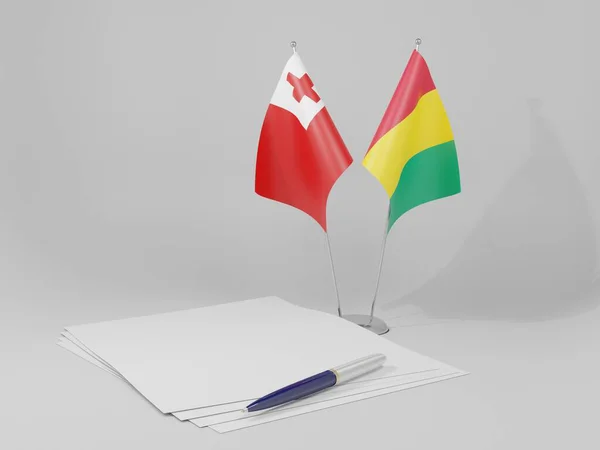Γουινέα Σημαίες Συμφωνία Τόνγκα Λευκό Φόντο Render — Φωτογραφία Αρχείου