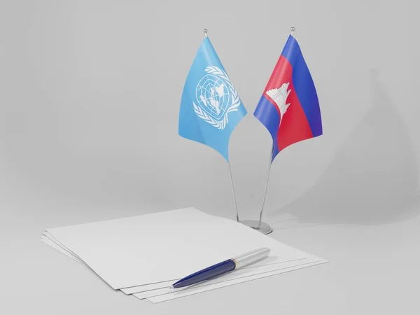 カンボジア 国際連合協定旗 白い背景 3Dレンダリング — ストック写真