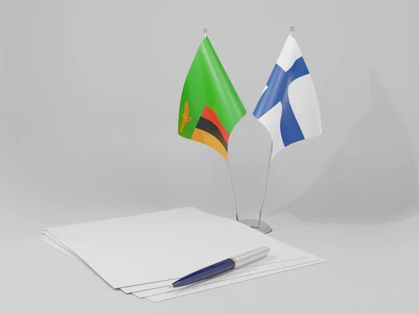 Finlandia Bandiere Dell Accordo Zambia Sfondo Bianco Render — Foto Stock