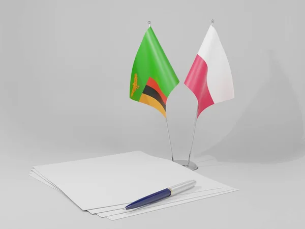 Poland Zambia Agreement Flags White Background Render — Stock Photo, Image