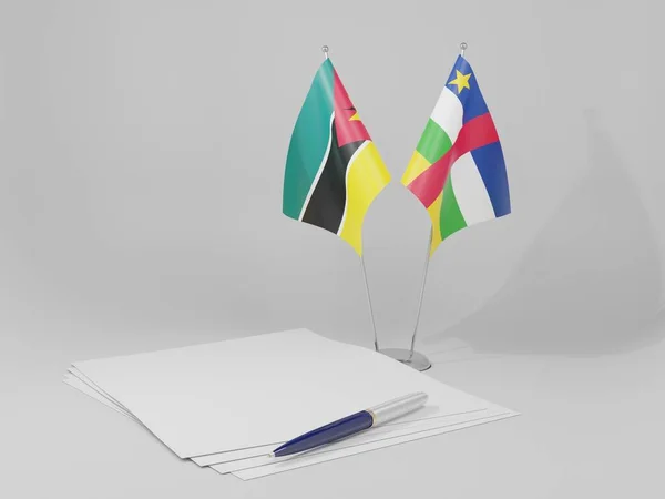 Центральноафриканская Республика Мозамбикское Соглашение Флаги Белый Фон Рендер — стоковое фото