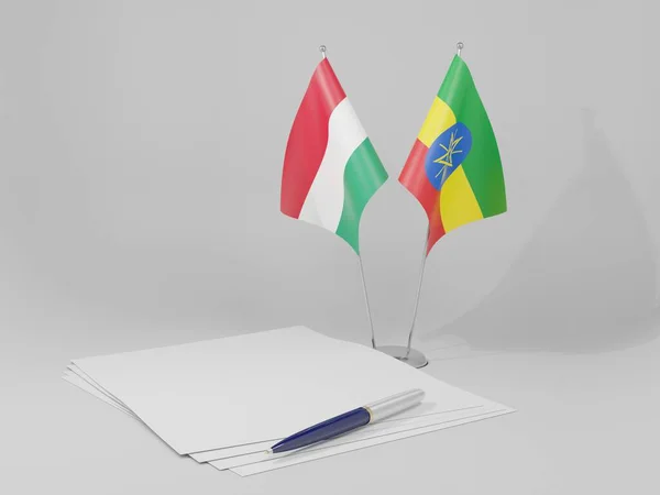 Эфиопия Венгрия Соглашение Флаги Белый Фон Рендер — стоковое фото