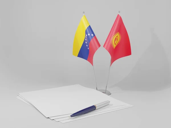 Kyrgyzstán Venezuela Dohody Vlajky Bílé Pozadí Render — Stock fotografie