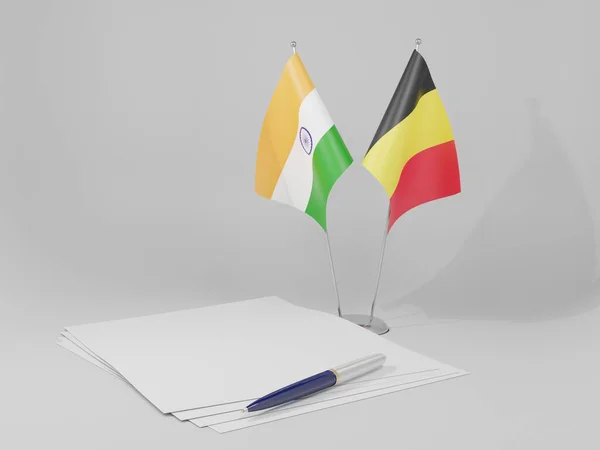 Bélgica Índia Acordo Bandeiras Fundo Branco Render — Fotografia de Stock