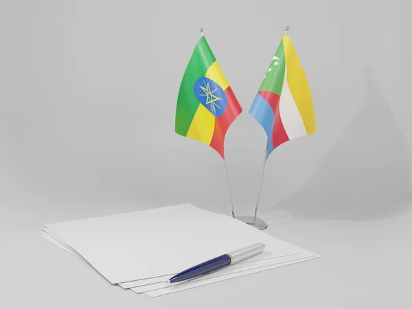 Comores Drapeaux Accord Éthiopie Fond Blanc Render — Photo