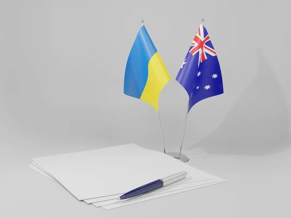 Australia Ukraine Agreement Flags White Background Render — стокове фото