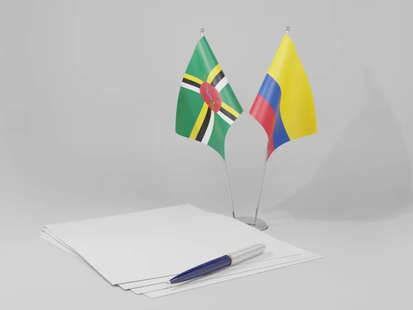 Colombia Bandiere Dell Accordo Dominica Sfondo Bianco Render — Foto Stock