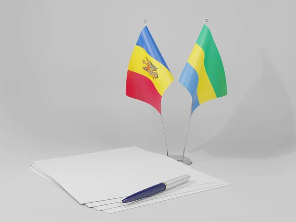 Gabon Moldavië Overeenkomst Vlaggen Witte Achtergrond Render — Stockfoto