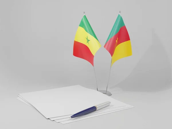 Kameroen Senegal Overeenkomst Vlaggen Witte Achtergrond Render — Stockfoto