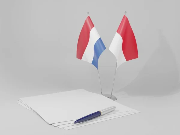 Mónaco Banderas Del Acuerdo Los Países Bajos Fondo Blanco Render — Foto de Stock