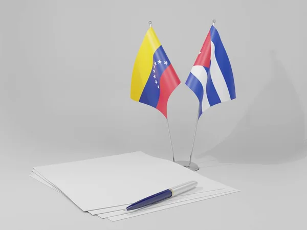 Cuba Venezuela Agreement Flags White Background Render — Stock Photo, Image