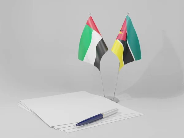 Mozambik United Arab Emirates Agreement Flagi Białe Tło Render — Zdjęcie stockowe