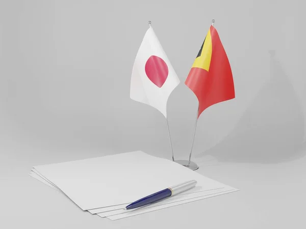 Timor Oriental Banderas Del Acuerdo Japón Fondo Blanco Render —  Fotos de Stock