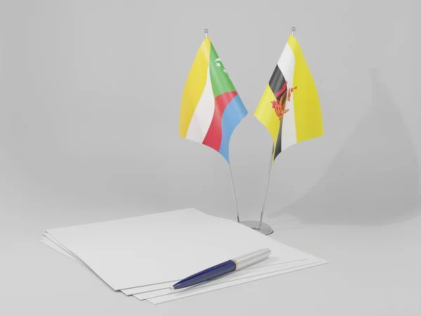 Brunei Comoros Agreement Flags White Background Render — Stock Photo, Image