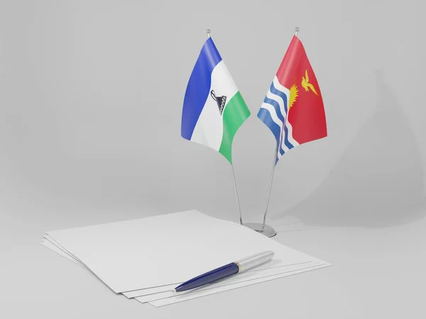 Kiribati Banderas Del Acuerdo Lesotho Fondo Blanco Render — Foto de Stock