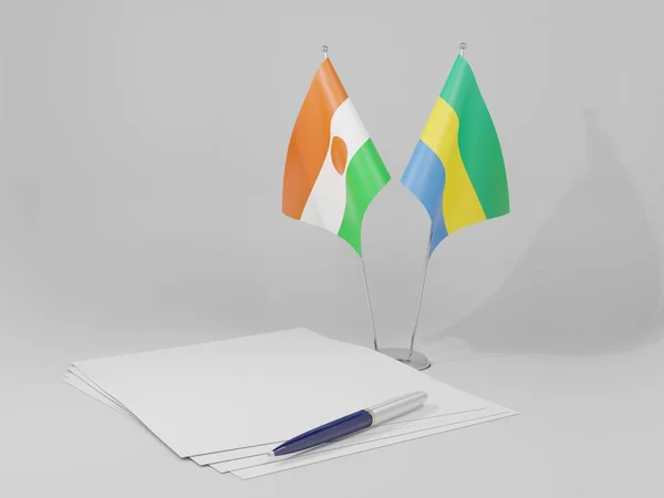 Γκαμπόν Συμφωνία Του Νίγηρα Σημαίες Λευκό Φόντο Render — Φωτογραφία Αρχείου