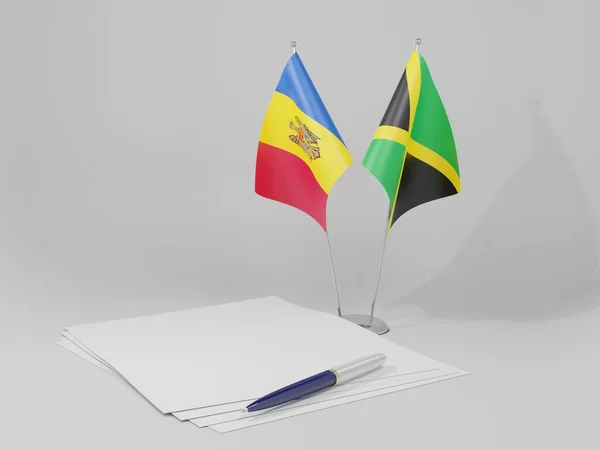 Jamaika Moldova Anlaşması Bayrakları Beyaz Arkaplan Render — Stok fotoğraf
