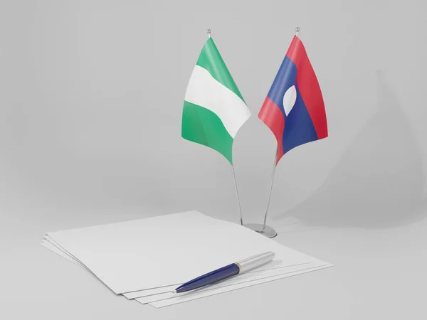 Laos Banderas Del Acuerdo Nigeria Fondo Blanco Render — Foto de Stock