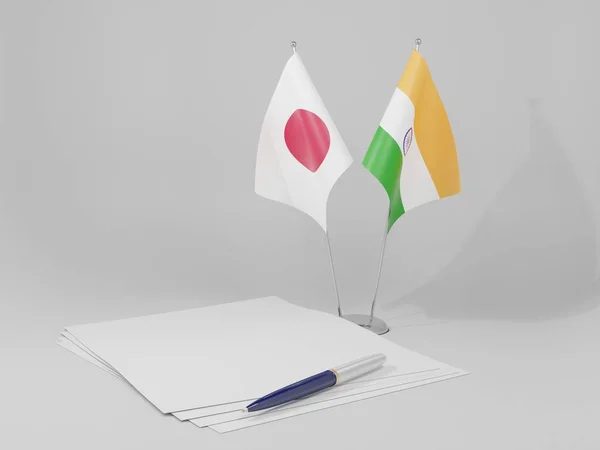 India Japan Agreement Flags White Background Render — 스톡 사진