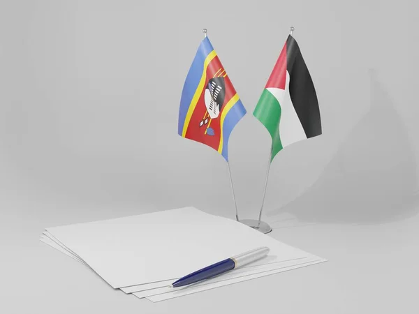 Palestine Swaziland Agreement Flags White Background Render — стокове фото